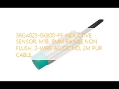 3RG4023-0KB00-PF เซนเซอร์เหนี่ยวนำ, M18, ระยะ 8MM แบบไม่ฝัง, 2-WIRE AC/DC NO, สายเคเบิล PUR 2M
